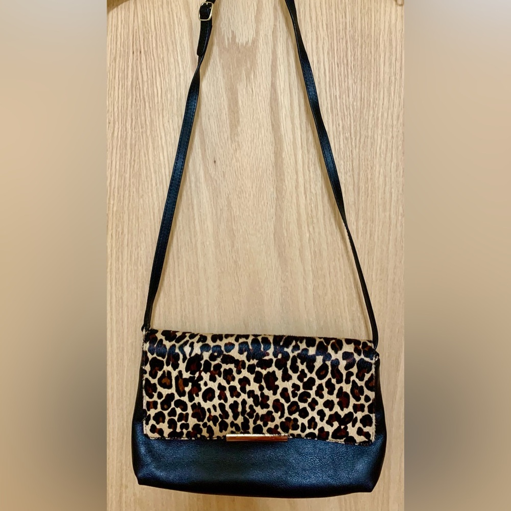Talbots Black LeatherAnimal Print Bag with Leopard Calf Hair